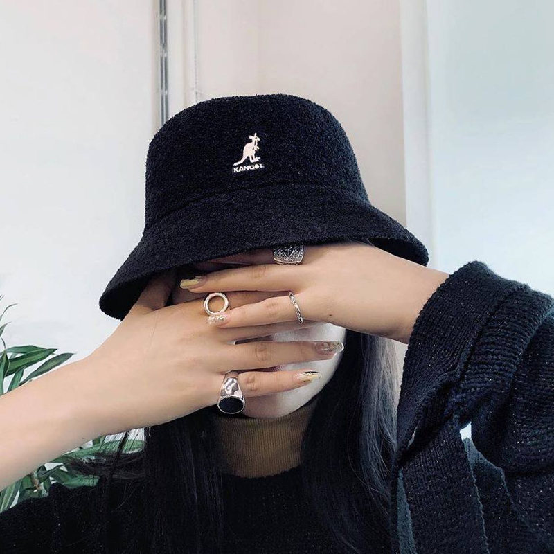 KANGOL 袋鼠 男女新款ins潮渔夫帽情侣帽英伦圆顶休闲遮阳盆帽刺绣LOGO