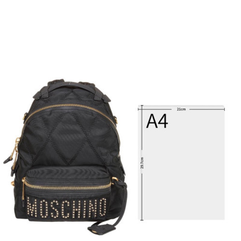 MOSCHINO/莫斯奇诺 女士黑色尼龙经典字母徽标装饰拉链开合双肩包手提包旅行包背包女包 B7606-8205-5555